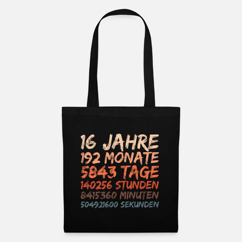 16 Jahre Geburtstag Hochzeitstag Jubiläum - Stoffbeutel - Schwarz