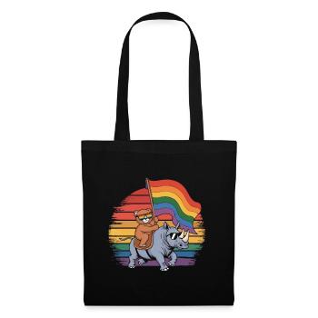 Teddy Bear chevauche le rhinocéros LGBTQ Rainbow Flag - Sac en tissu - noir - Devant