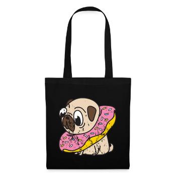 Retro vintage grunge style pug donut dog - Tote Bag - black - Front