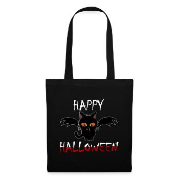Happy Halloween Fledermaus Vampir Katze - Stoffbeutel - Schwarz - Vorne