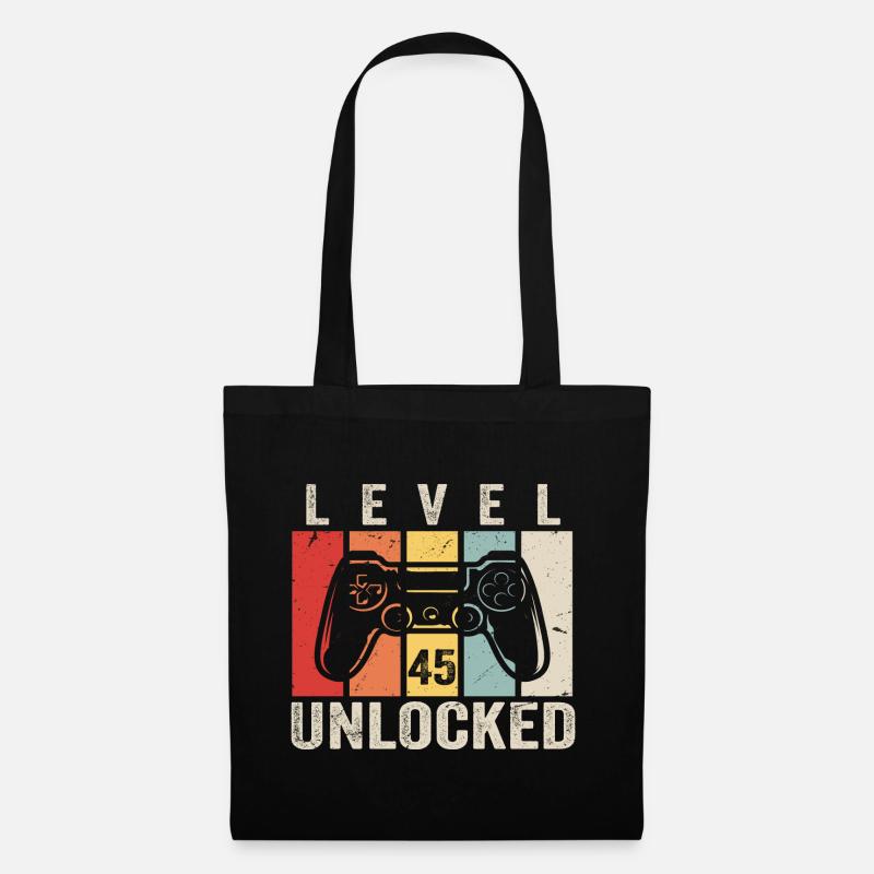 Level 45 Unlocked 45 Jahre Geburtstag Geschenk - Stoffbeutel - Schwarz