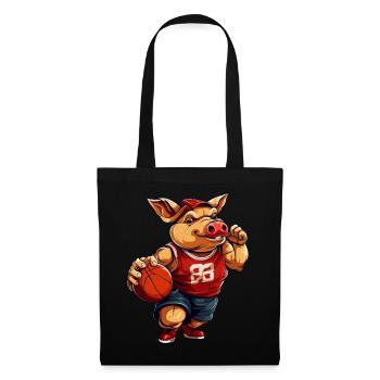Basketball Schweinchen - Stoffbeutel - Schwarz - Vorne