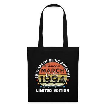 30 Jahre alt Baujahr 1994 Jahrgang März 1994 - Stoffbeutel - Schwarz - Vorne