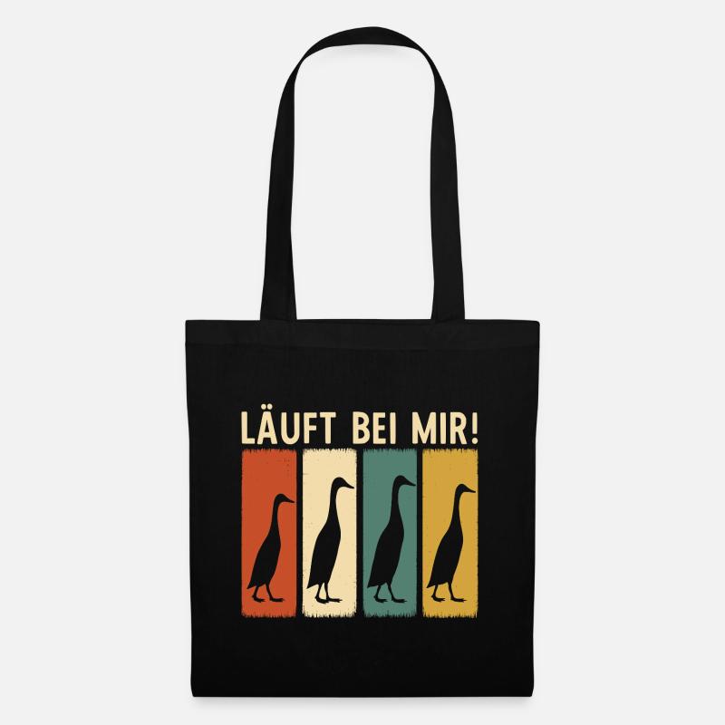 Laufenten - Läuft bei mir - Laufenten Retro Design - Stoffbeutel - Schwarz