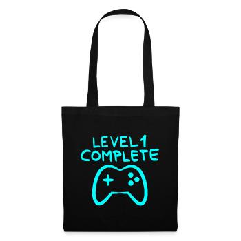 Level 1 complete 1 Geburtstag Spielkonsole - Stoffbeutel - Schwarz - Vorne
