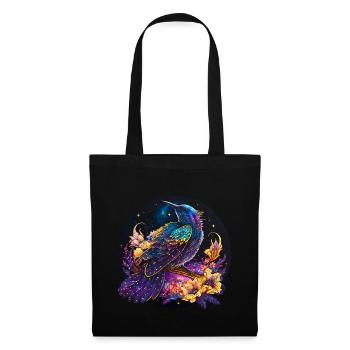 Oiseau de nuit, merle, rossignol, fleurs, en détresse - Sac en tissu - noir - Devant