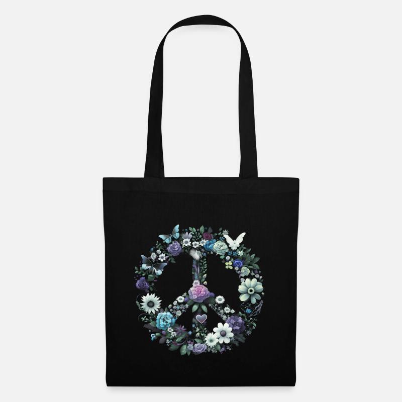 Fiori del segno della pace, simbolo della pace, segno della pace - Borsa di stoffa - nero