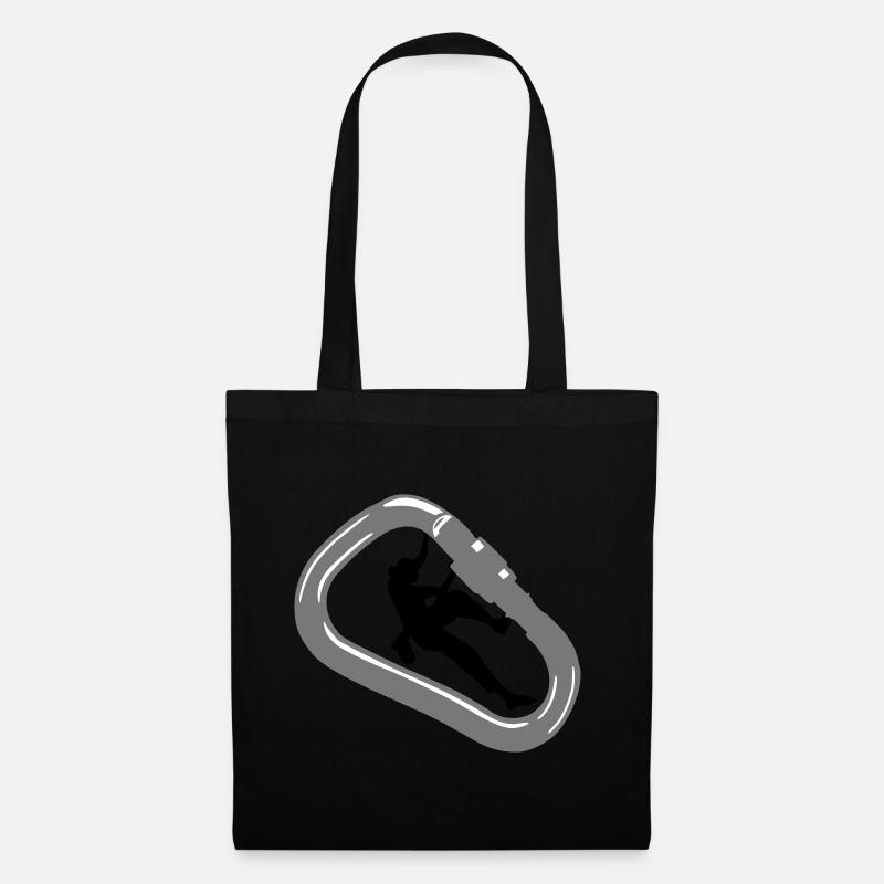 Klettern, Karabiner und Kletterin - Stoffbeutel - Schwarz