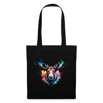 Elch cool im Wald, buntes Design, Aquarell - Stoffbeutel - Schwarz - Vorne