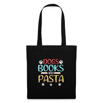 Hund Liebhaber Geschenk Hunde Bücher und Pasta Esser Geschenk - Stoffbeutel - Schwarz - Vorne