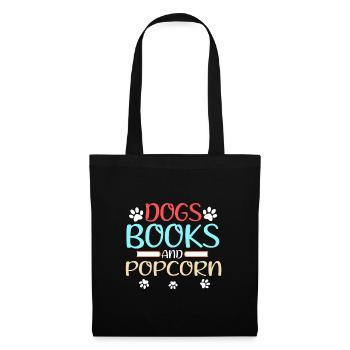 Livres pour chiens et pop-corn Fun Dog Lover Cadeau - Sac en tissu - noir - Devant