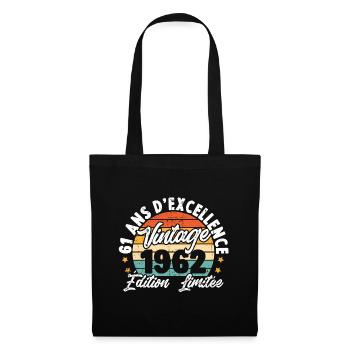 Vintage Cadeau D'anniversaire 61 Ans Vintage 1962 - Sac en tissu - noir - Devant