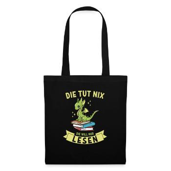 Die tut nix, die will nur lesen - Book Dragon - Stoffbeutel - Schwarz - Vorne