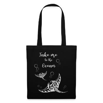 "Take me to the Ocean" Slogan mit zwei Mantas - Stoffbeutel - Schwarz - Vorne