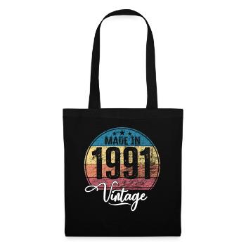 Vintage Made in 1991 Geburtsjahr 1991 Geburtstag - Stoffbeutel - Schwarz - Vorne