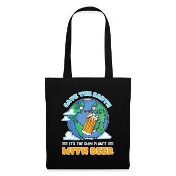 Save the earth its the only planet with beer - Stoffbeutel - Schwarz - Vorne