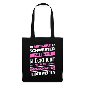 Mittelkind Sandwichkind Mittlere Schwester - Stoffbeutel - Schwarz - Vorne