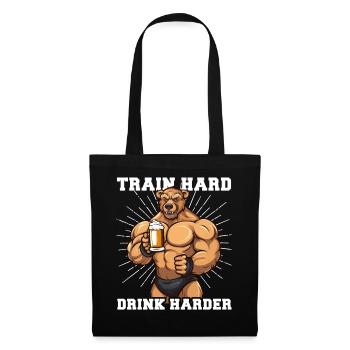 Bodybuilder Gym Bier Train Hard Drink Harder - Stoffbeutel - Schwarz - Vorne