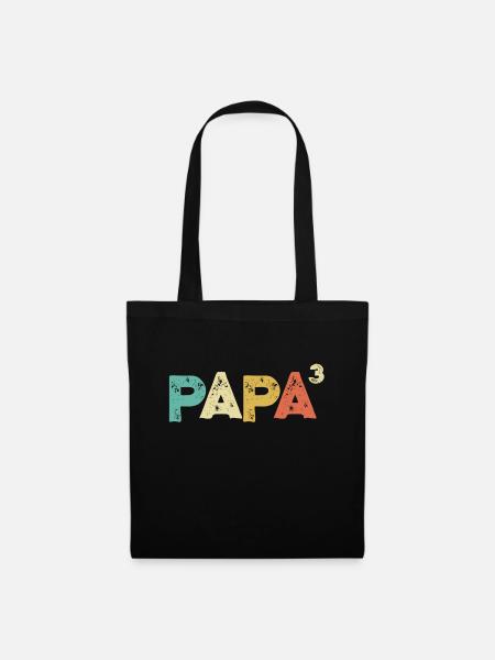Papa hoch 3 Retro Vatertag Fun Geschenk für Väter - Stoffbeutel - Schwarz