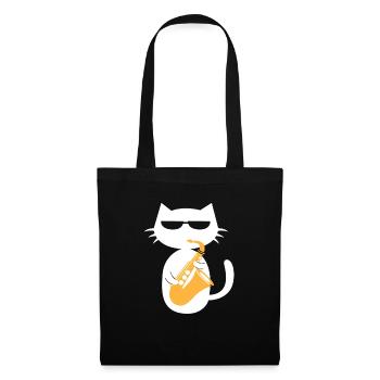 Saxophone Cat Saxophoniste Jazz Musicien Cadeau - Sac en tissu - noir - Devant