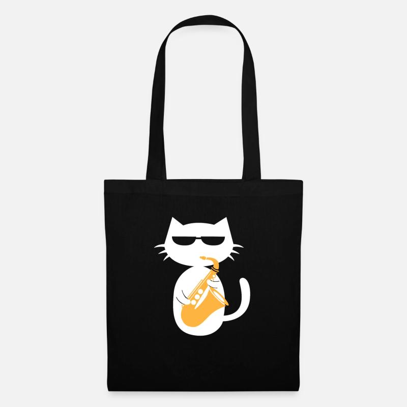 Saxophon Katze Saxophonist Jazz Musiker Geschenk - Stoffbeutel - Schwarz