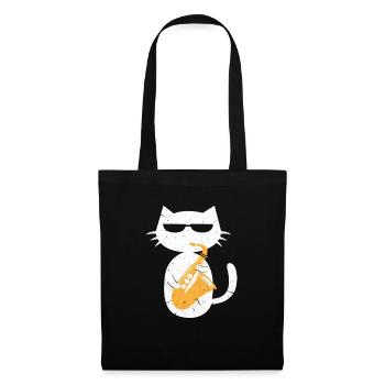 Chat saxophone - Sac en tissu - noir - Devant