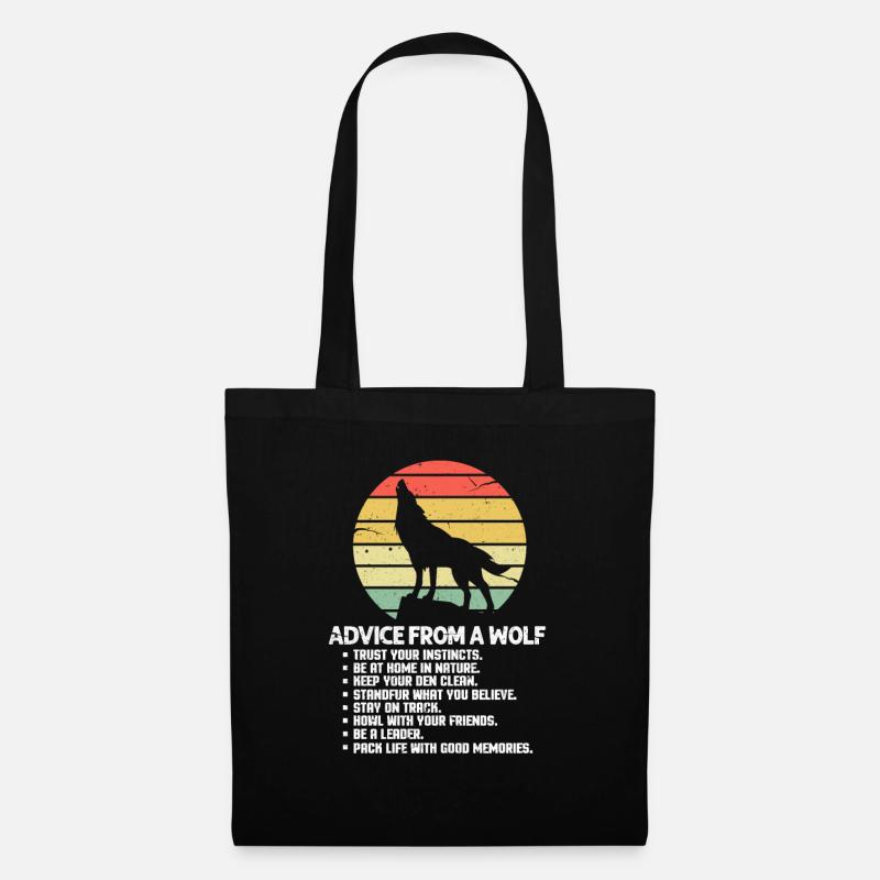 Wolf Retro - Stoffbeutel - Schwarz