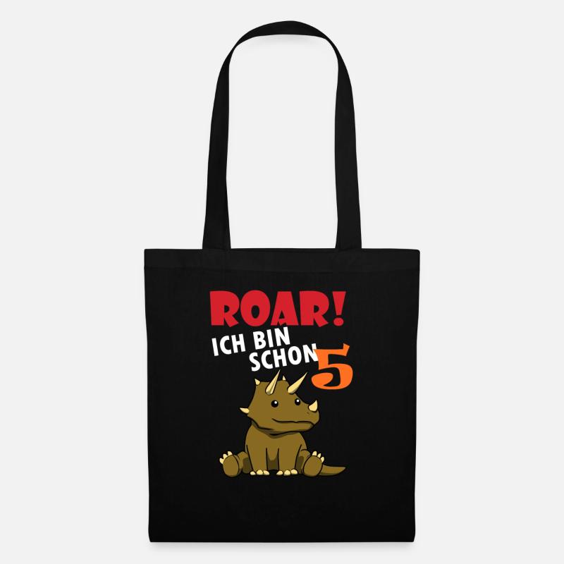 5. Geburtstag Dinosaurier Triceratops Geschenk - Stoffbeutel - Schwarz