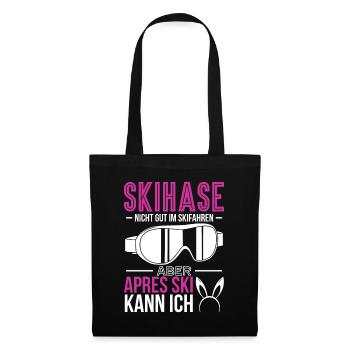 Apres Ski Skihase Wintersport Skihaserl Geschenk - Stoffbeutel - Schwarz - Vorne