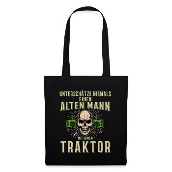 Unterschätze niemals einen alten Mann Traktor - Stoffbeutel - Schwarz - Vorne