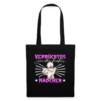 Verrücktes Seidenhuhn Mädchen - Seidenhühner - Stoffbeutel - Schwarz - Vorne