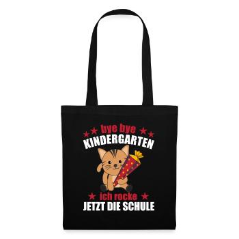 Endlich Schulkind Katze Schultüte rocke die Schule - Stoffbeutel - Schwarz - Vorne
