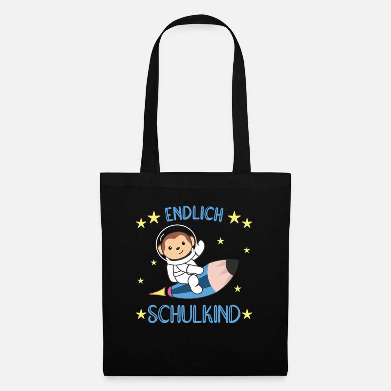 Endlich Schulkind Affe Schultüte Astronaut Rakete - Stoffbeutel - Schwarz