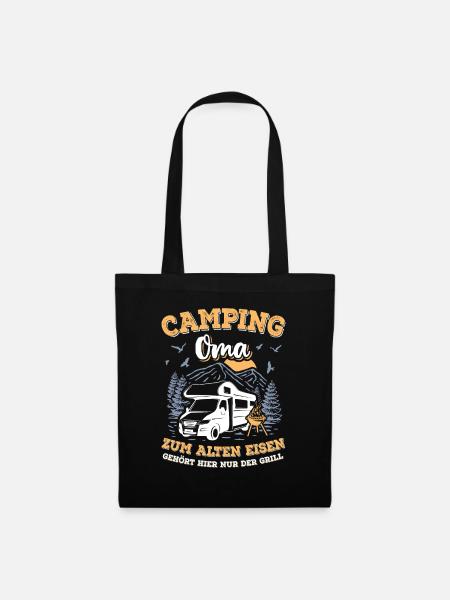 Camper Oma Camping Wohnmobil Urlaub Berge Grill - Stoffbeutel - Schwarz