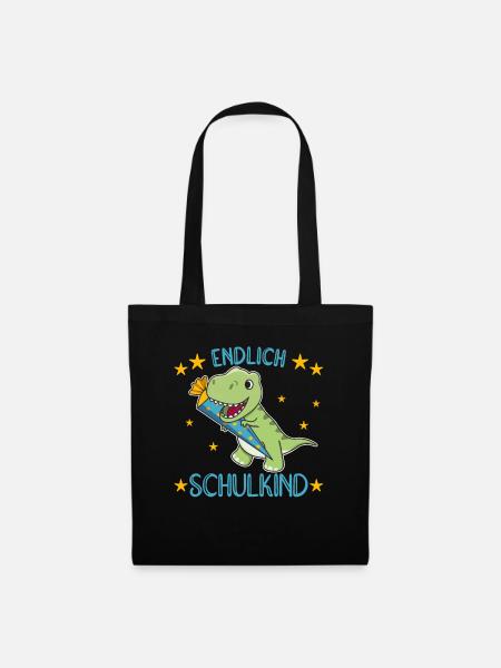 Einschulung T-Rex Schule Kinder Schultüte Dinos - Stoffbeutel - Schwarz