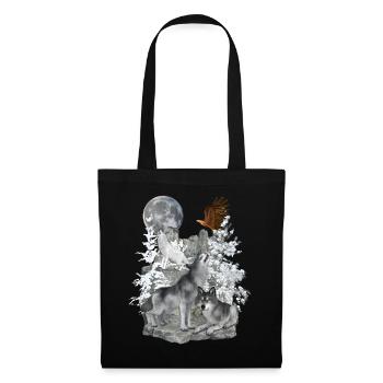 Loups, Hiver, Aigle, Lune - Sac en tissu - noir - Devant