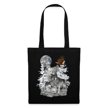Loups sur les rochers avec aigle et lune - Sac en tissu - noir - Devant