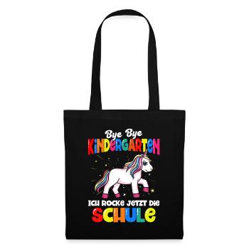 Einhorn Schulbeginn Schulanfänger Schulkind - Stoffbeutel - Schwarz - Vorne