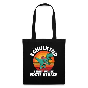 Dinosaurier Schulbeginn Schulanfänger Schulkind - Stoffbeutel - Schwarz - Vorne