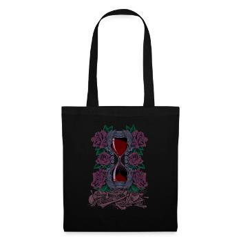 Knochen und Rosen - Gothic Sanduhr - Stoffbeutel - Schwarz - Vorne