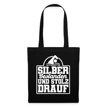 Silber Schwimmer Prüfung Silber Schwimmabzeichen - Stoffbeutel - Schwarz - Vorne