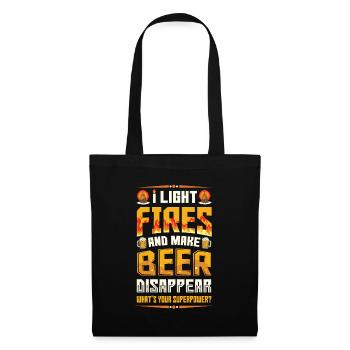 Feuer anzünden und Bier verschwinden lassen. - Stoffbeutel - Schwarz - Vorne