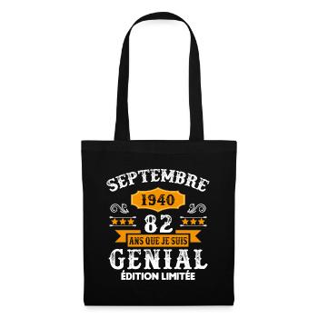 82 Ans Anniversaire Vintage Né(e) Septembre 1940 - Sac en tissu - noir - Devant