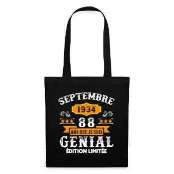 88 Ans Anniversaire Vintage Né(e) Septembre 1934 - Sac en tissu - noir - Devant