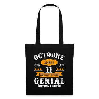 11 Ans Anniversaire Vintage Né(e) en Octobre 2011 - Sac en tissu - noir - Devant