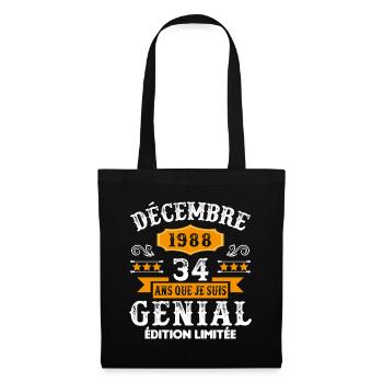 34 Ans Anniversaire Vintage Né(e) en Décembre 1988 - Sac en tissu - noir - Devant