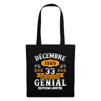 33 Ans Anniversaire Vintage En Décembre 1989 - Sac en tissu - noir - Devant