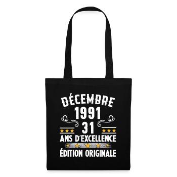 31 Ans Anniversaire Vintage Né(e) en Décembre 1991 - Sac en tissu - noir - Devant