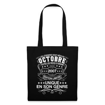 Les légendes sont nées en Octobre 2007 Cadeau - Sac en tissu - noir - Devant