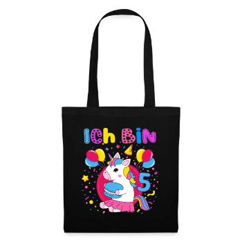 5. Geburtstag Mädchen Ich bin 5 Jahre mit Einhorn - Stoffbeutel - Schwarz - Vorne